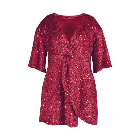 Wine Sequin Plunge Dress Size 18 2X New Embellished Evening Holiday Party‎ Plus - Picture 5 of 8